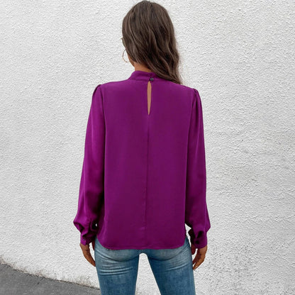 Women Clothing Spring Summer Long Sleeve Satin Top Shirt