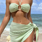 Maillot de bain trois pièces sexy pour femme, couleur unie, robe de plage, bretelles