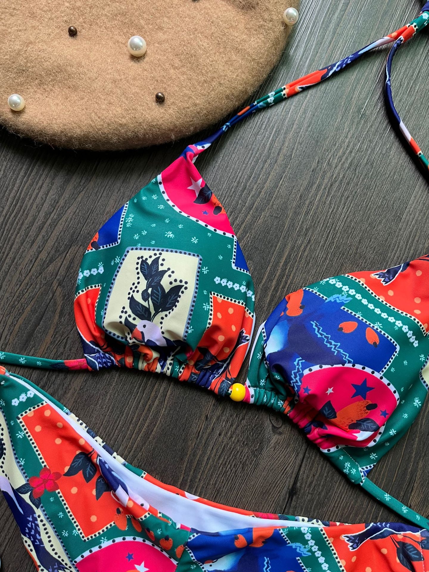 Traje de baño de dos piezas con nudo dividido y estampado digital, bikini sexy para mujer