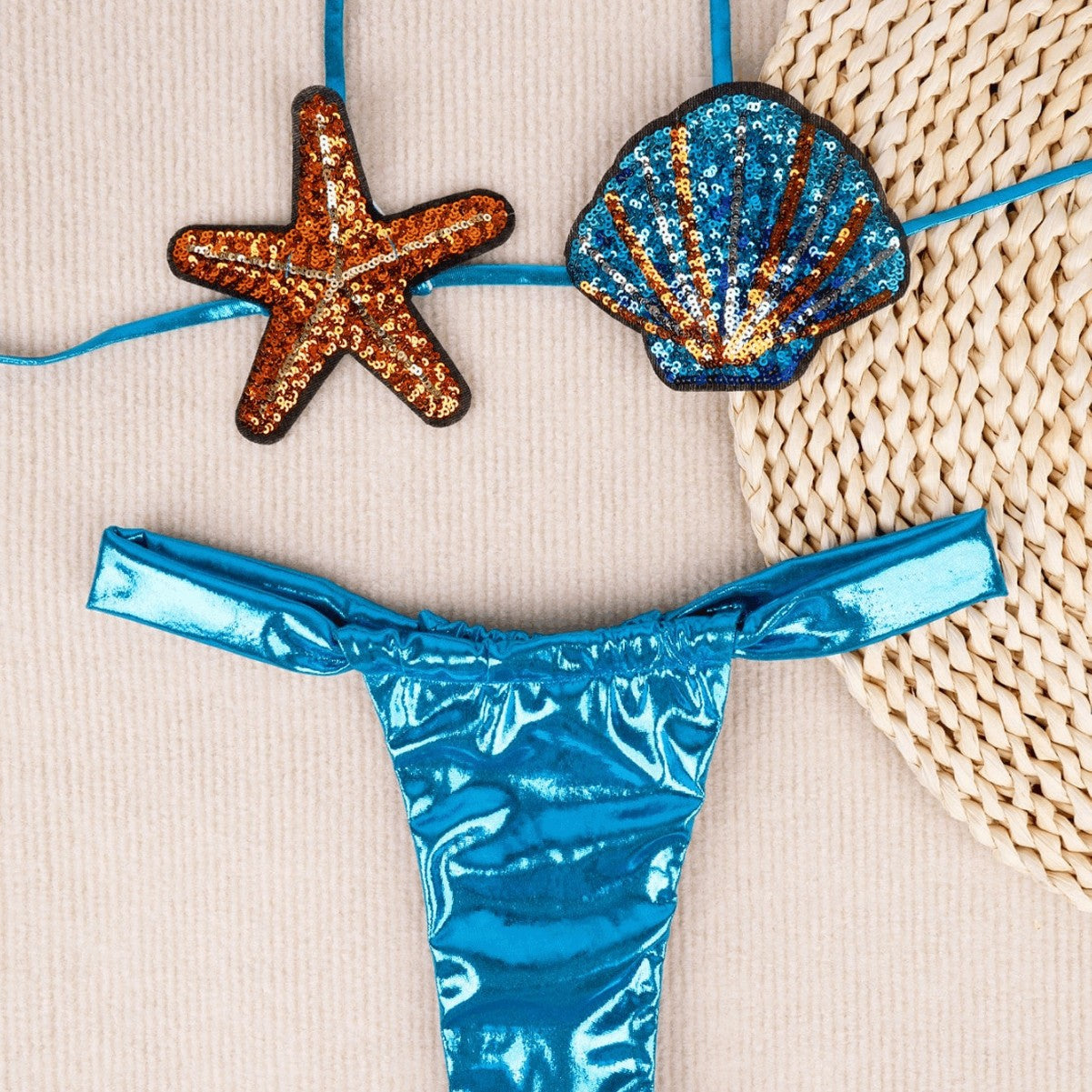 Traje de baño sexy dividido para mujer, conjunto avanzado de bikini con estrellas de mar y conchas