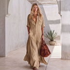 Loose Long Blouse Collar Dress Summer Women Clothing Solid Color Casual Office Maxi Dress Dio