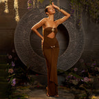 Vestido maxi sexy de verano con escote en V profundo y plisado de color liso.