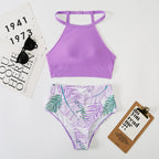 Sexy Women Split High Waist Pockets Bikini Bikini Printing Multicolor Swimsuit