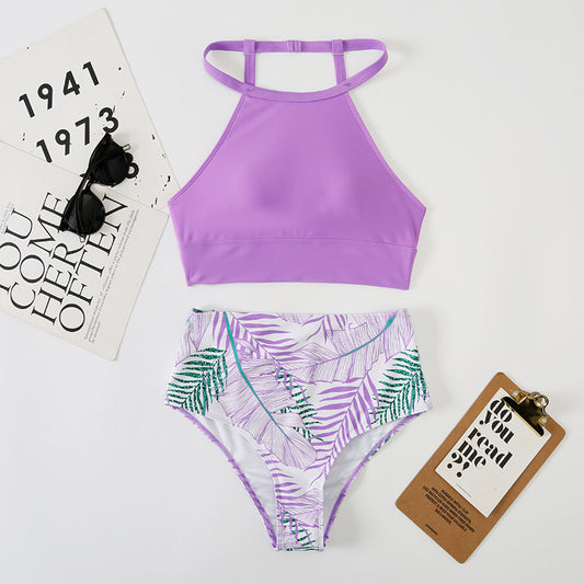 Bikini sexy con bolsillos y cintura alta para mujer, estampado multicolor