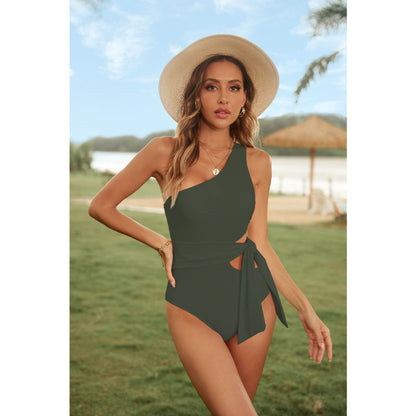Spring Summer Women Clothing One Piece Swimsuit One Shoulder Single Bikini Lace up Side Cut Swimsuit