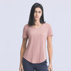Summer Simple Loose-Fitting Sanding Yoga Short Sleeve Lightweight Breathable Sports Running Fitness Clothes Women Tichin