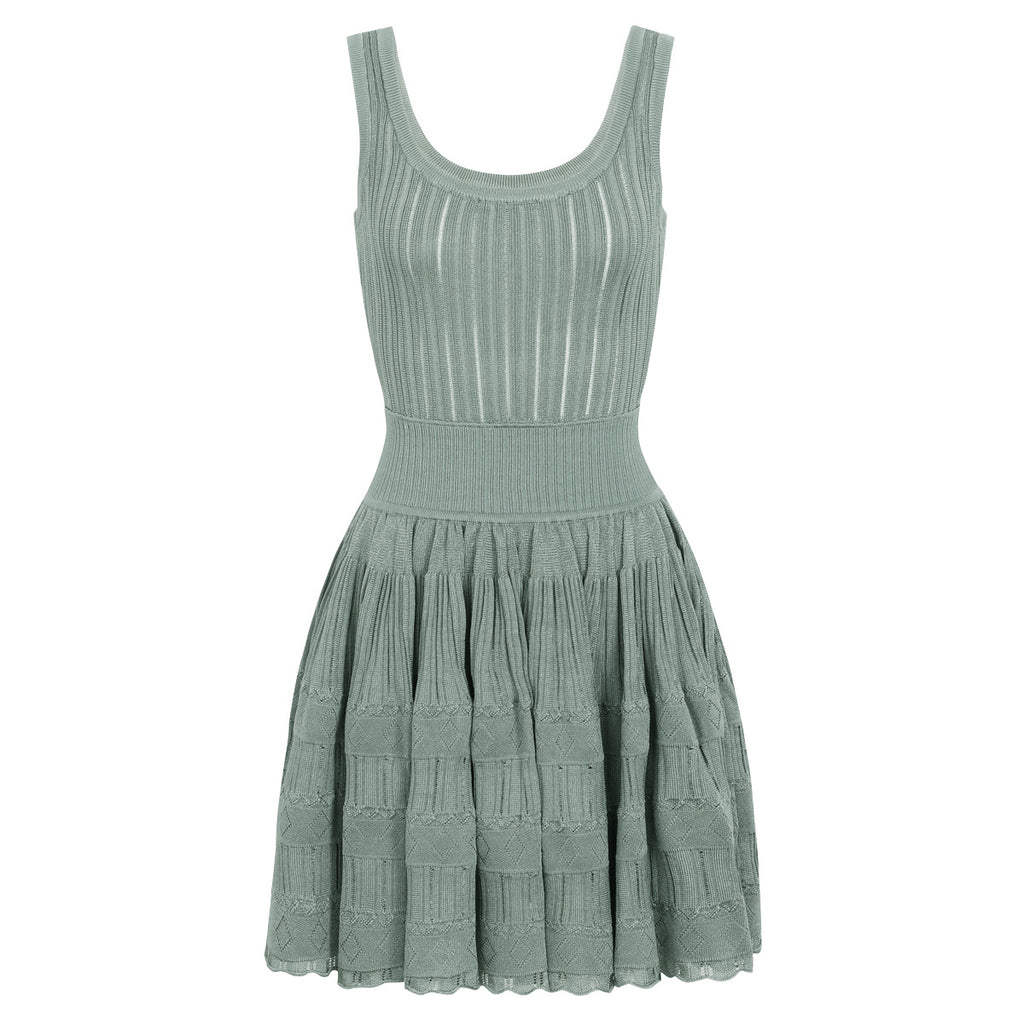 Summer Socialite Internet Celebrity Fashionable Knitted Dark Pattern Sleeveless Vest Dress Dimenssa
