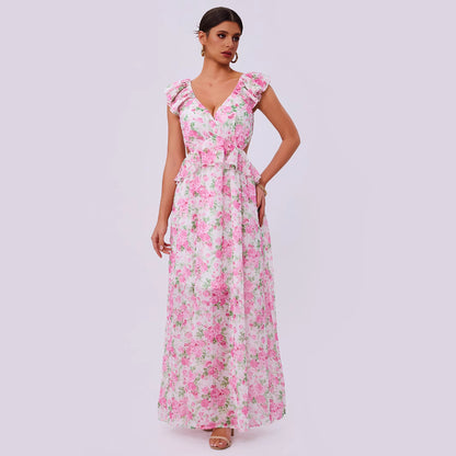 Summer Elegance Women Floral Printed Hem Long Women Clothing