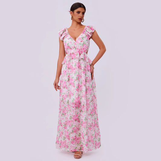 Summer Elegance Women Floral Printed Hem Long Women Clothing