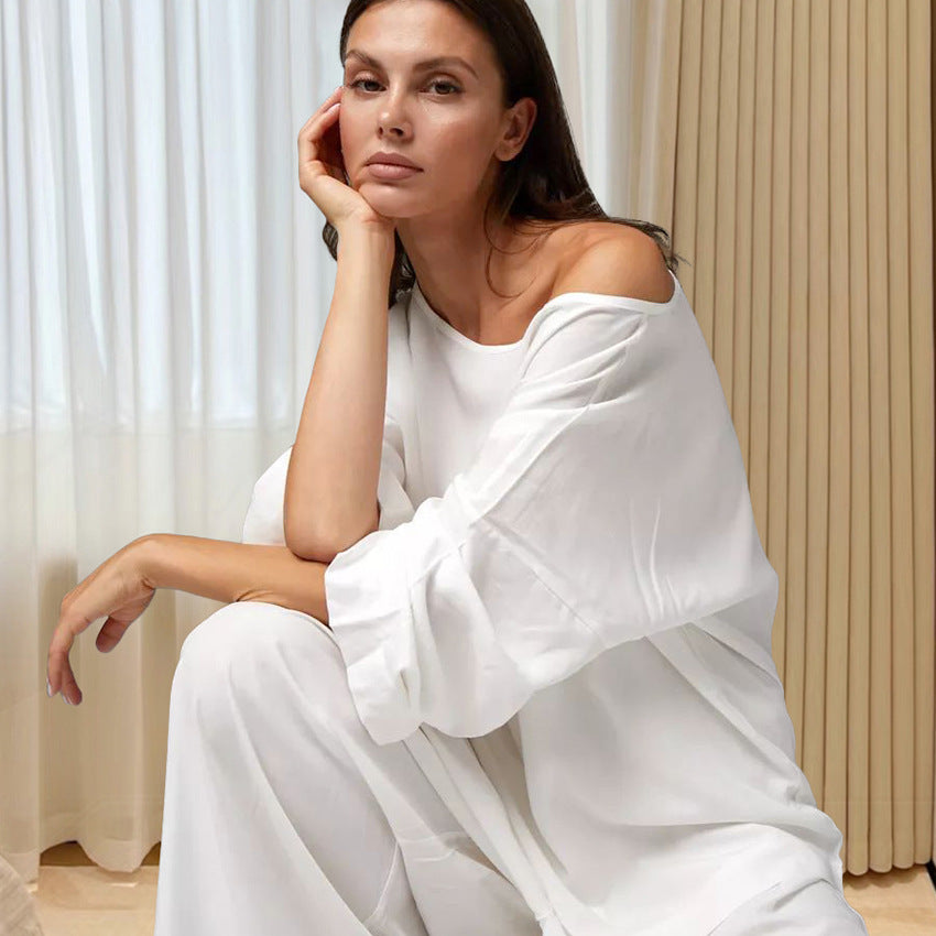 Pijamas de manga larga para mujer, holgados, informales, sencillos, para el hogar, de otoño