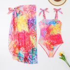 Maillot de bain deux pièces multicolore imprimé en maille longue, robe de bain conservatrice pour femme