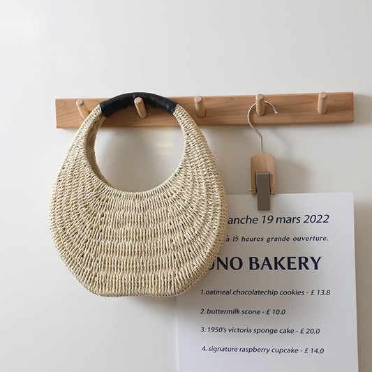 Bolso de paja tailandés, bolso de mano francés portátil, bolso de playa para mujer, bolso de mano pequeño para vacaciones en la playa. 