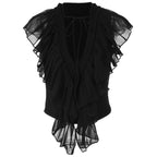 Women Clothing Summer Sexy Deep V Plunge neck Flounce Stitching Strap Sleeveless T shirt Top Flash Vision
