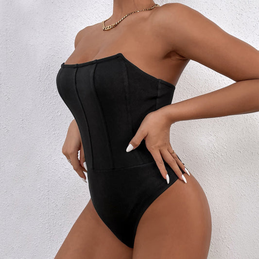 Women Patchwork Bodysuit Three-Dimensional Slim Fit Bodysuit Basic Strapless Tube Top Bodysuit Women