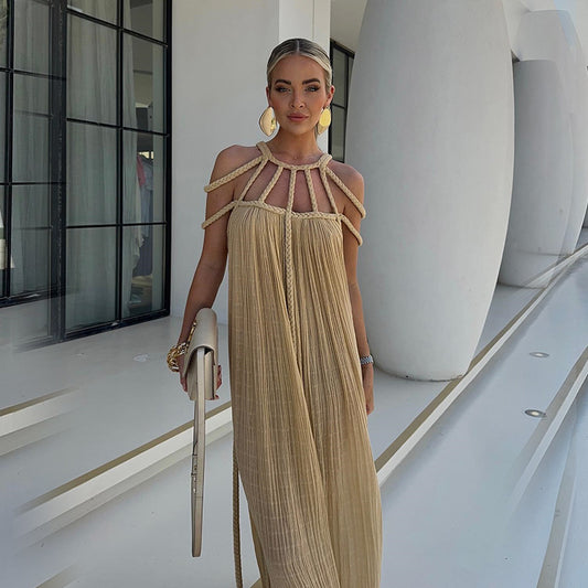 Spring Women Rope Strapless Sexy Halter Loose Vacation Beach Women