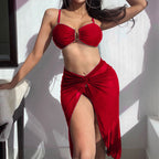 Split Swimsuit Women Three Piece Mesh Solid Color Internet Celebrity Bikini Sexy Swimsuit Freedeo