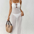 Women beach length women clothing woven Hollow Out Cutout sexy slim fit dress hand crocheted floral patchwork strap dress Oyimi