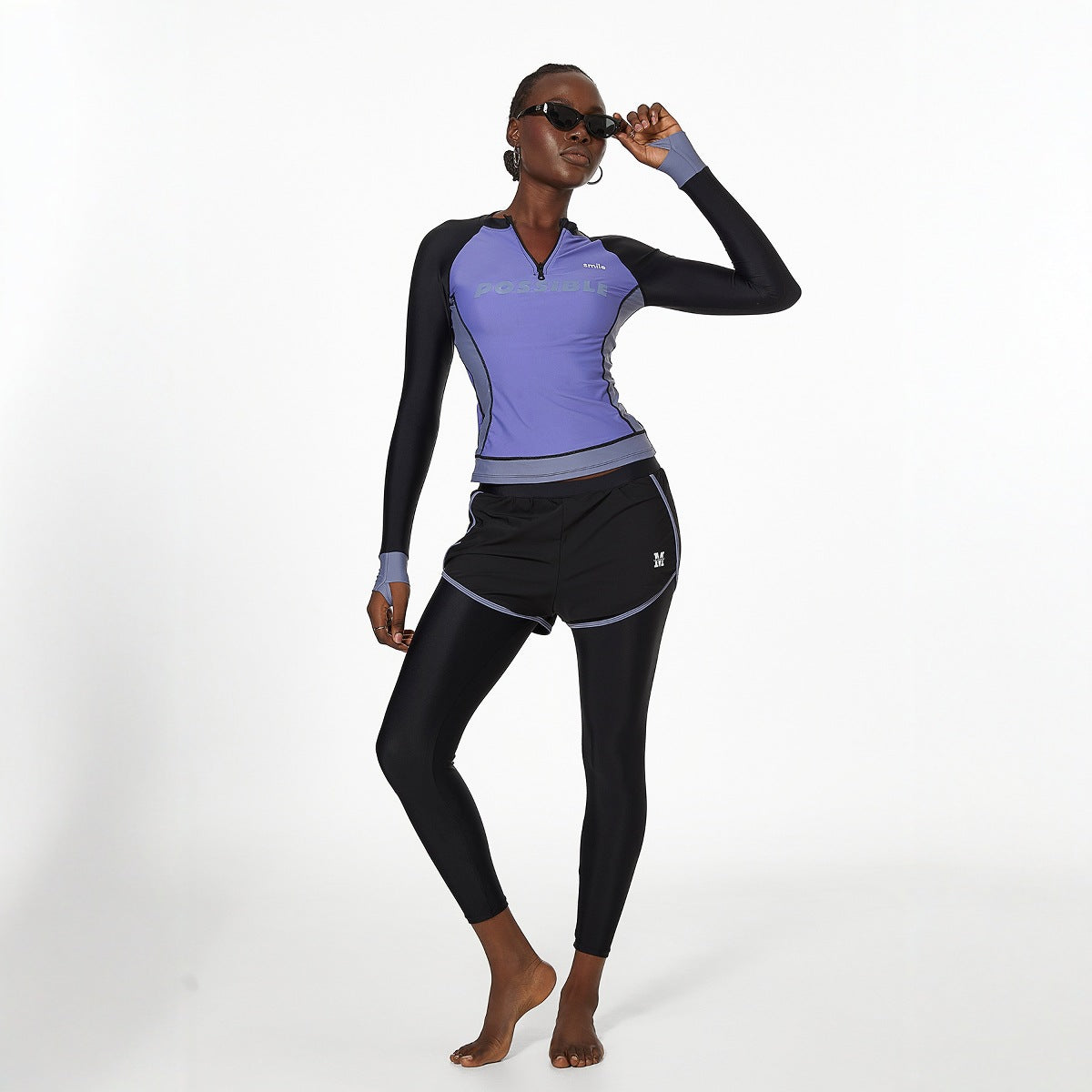Conjunto de dos piezas dividido para mujer, traje de baño de manga larga, pantalones bóxer, protección solar