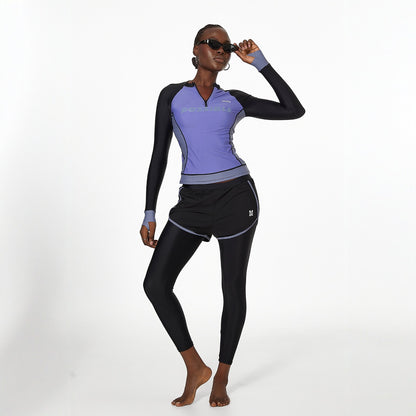 Conjunto de dos piezas dividido para mujer, traje de baño de manga larga, pantalones bóxer, protección solar
