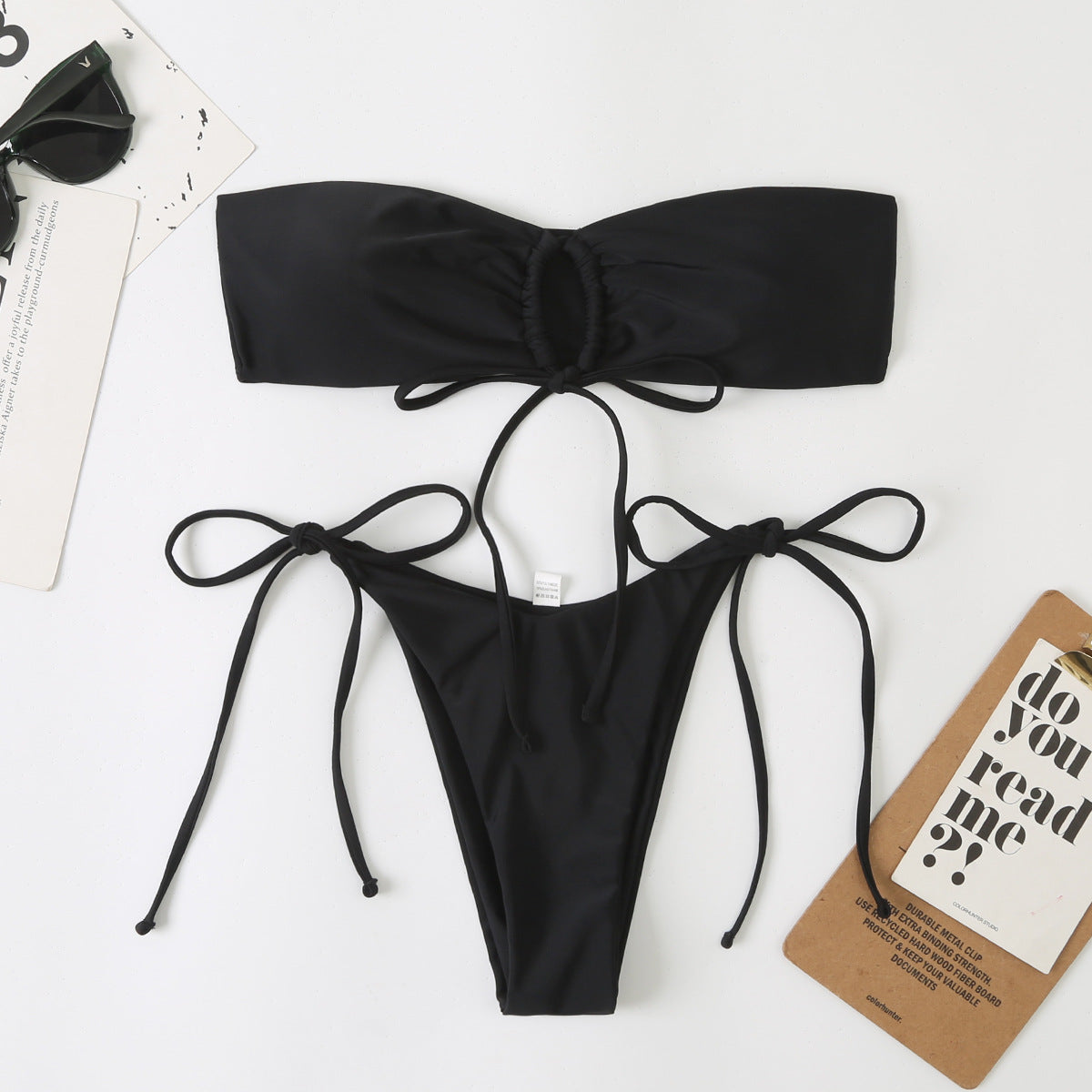 Bikini de dos piezas con parte superior de tubo y abertura en la espalda para mujer, traje de baño de playa sexy
