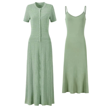 Bright Silk Summer Fashionable Knitted Slim Slimming Short Sleeve Maxi Dress for Women Dimenssa