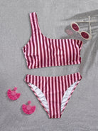 Bikini Pink Striped One Shoulder Tube Top Bikini Sexy Backless Low Waist Split Swimsuit WithWind