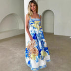 Summer Vacation Long Positioning Printing Slip Dress XUYUN