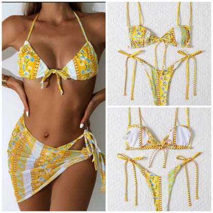 Nuevo traje de baño sexy de tres piezas con abertura para mujer