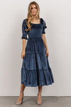 Spring Summer Gold Velvet Square Collar Ruffles High Waist Tight Office Dress DREAMCHIN