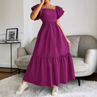 Women Clothing Ruffled A line Dress off Neck Flying Sleeves Solid Color Long Dress DREAMCHIN