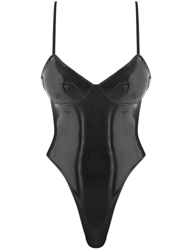 Sexy Patent Leather Backless Bodysuit Sexy Suit