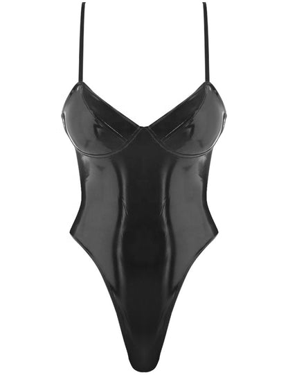 Sexy Patent Leather Backless Bodysuit Sexy Suit