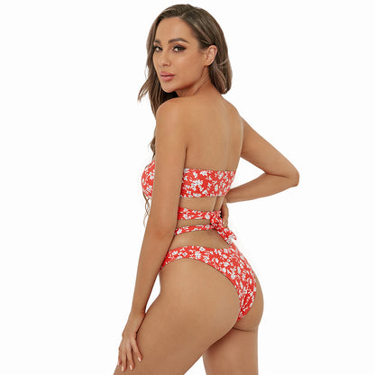Bikini sexy de triángulo dividido con push-up y parte superior de tubo con cordones cruzados