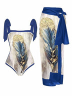 Traje de baño de gasa con estampado multicolor, traje de baño de una pieza con protección solar