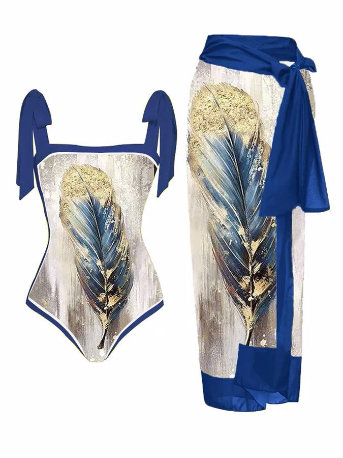 Traje de baño de gasa con estampado multicolor, traje de baño de una pieza con protección solar