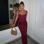 Autumn Winter Solid Color Lace Deep V Plunge Sexy Backless Stitching Strap Dress