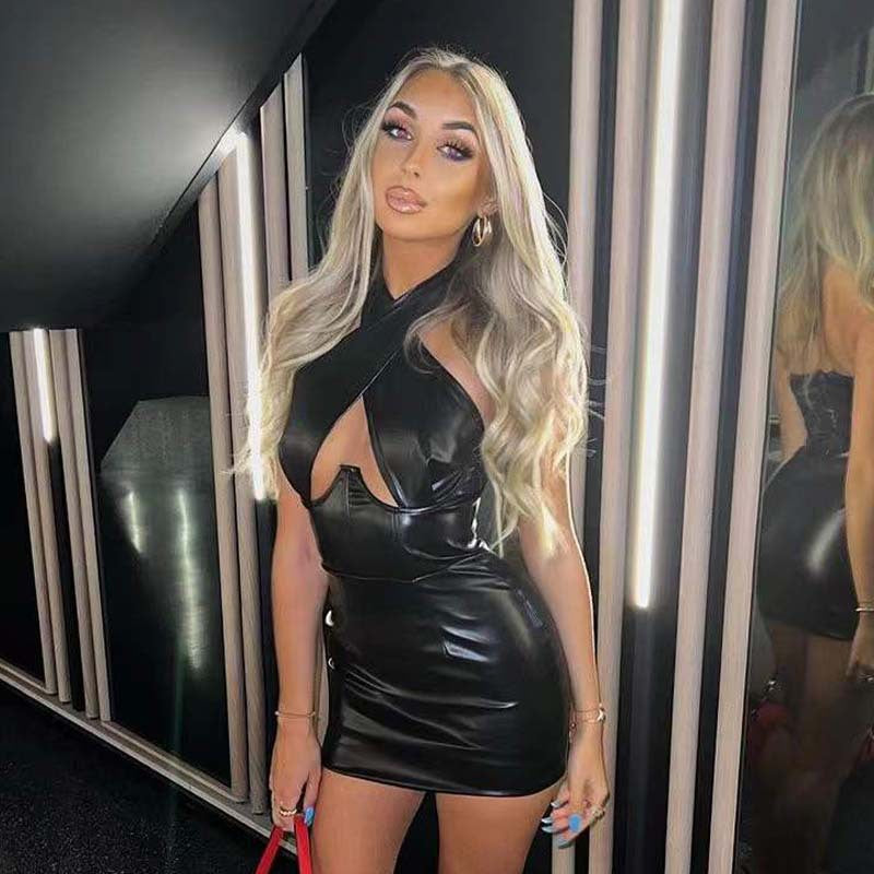 Autumn Winter Popular Halter Sexy Topless Slimming Sheath Sleeveless Dress Women SaturdayNight