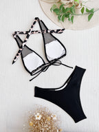 Bikini Double Bikini Stitching Swimsuit Lace Up Swimwear Women Leopard Print Swimsuit Mesh Bikini CHENS