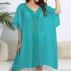 Women Blouse Women Clothing Crochet Stitching Loose Dress Beach Bikini Cover up Oyimi