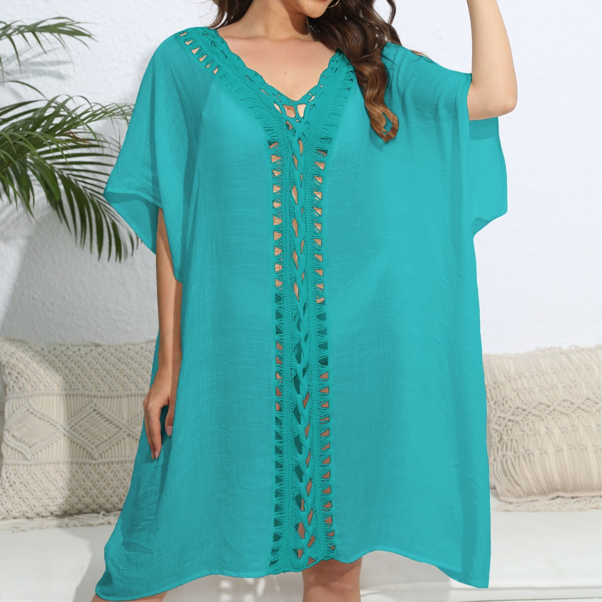 Women Blouse Women Clothing Crochet Stitching Loose Dress Beach Bikini Cover up