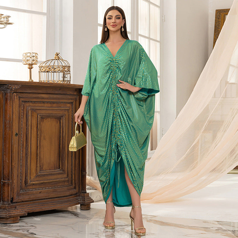 Robe longue de plage en rayonne avec cordon de serrage pour femme, modèle ample à porter par-dessus un maillot de bain