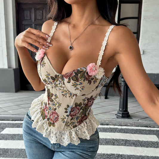 Jacquard Advanced Lace Boning Corset Lace Sexy Camisole Women