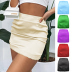 Women Clothing High Waist Sheath Solid Skirt Women Spring Summer Elastic Satin Lace Sexy Skirt BRINGITON