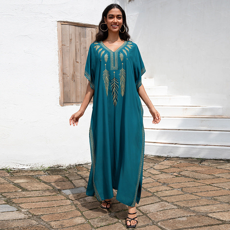 Rayon Embroidered Vacation Dress Beach Jacket Dress Bikini Cover up Blouse EvenStar