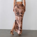 Women Clothing Summer Printed Skirt Sexy Side Split Slimming All-Matching Graceful Long Skirt George
