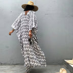 Robe de plage ample à col en V devant et derrière, jupe de vacances en bord de mer, bikini, chemise de protection solaire