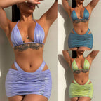 Women Swimsuit Sexy Flash Fabric Three Piece Metallic Coated Fabric Bikini Swimsuit Twingo