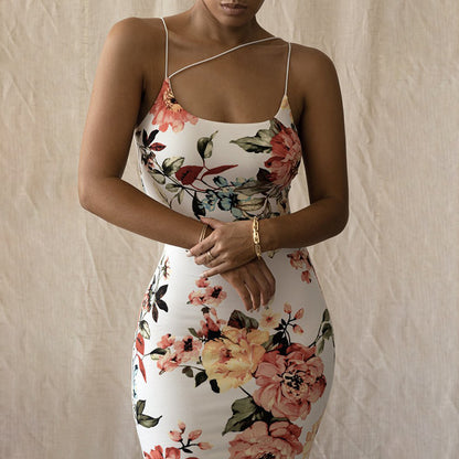 Vestido elegante, ajustado y sexy con tirantes y estampado floral para mujer