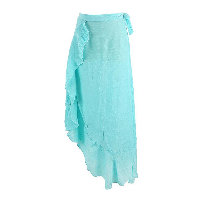 Bamboo Joint Solid Skirt Sexy Lace up Vacation Skirt Sun Protection Shirt Bikini Cover-up Blouse Wrap Skirt FlowWhite