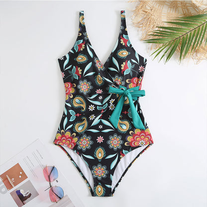 Traje de baño de gasa para mujer, estilo siamés, conservador, con espalda descubierta y falda playera